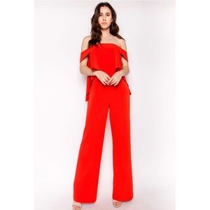 Red Off the Shoulder Jumpsuit